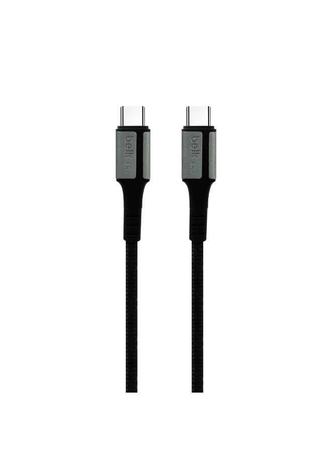بيلك كابل Belk USB Type-C إلى Type-C بطول 3 أمتار (300 سم) يدعم الشحن السريع بقوة 60 واط ونقل البيانات بسرعة 480 ميجابت في الثانية، مصنوع من النايلون المضفر عالي المتانة، مناسب للهواتف الذكية والأجهزة اللوحية وأجهزة الكمبيوتر المحمولة وبنوك الطاقة والشواحن والملحقات. - Image 1